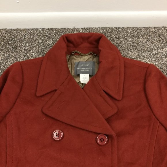 J Crew Pea Coat Wool Nello Gori Double Breasted Rust Henna Red Sz P2 Petite 2 - Picture 3 of 13